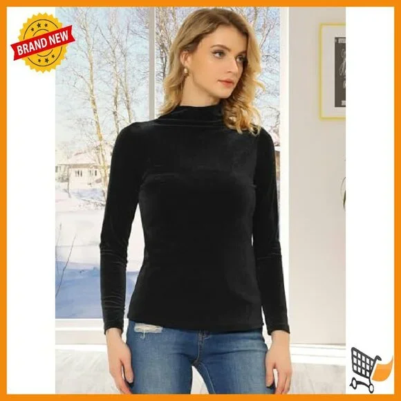 Velvet Turtleneck Top Long Sleeve Blouse Office Casual Wear - Picture 3 of 8